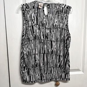Covington Black White Cascade Print Back Keyhole Stretch Sleeveless Top Size LP